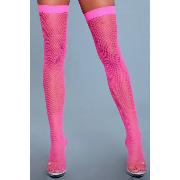 BeWicked Hot Pink Nylon Fishnet Thigh Highs