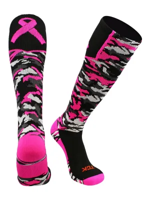 Breast Cancer Awarness Socks Pink Camo Over The Calf