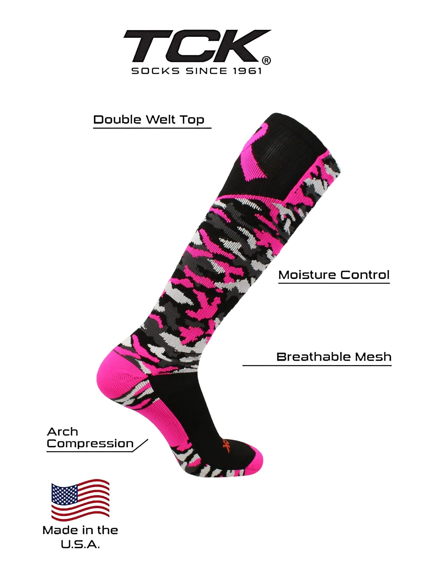 Breast Cancer Awarness Socks Pink Camo Over The Calf