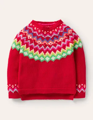 Cosy Fair Isle Sweater-Rockabilly Red
