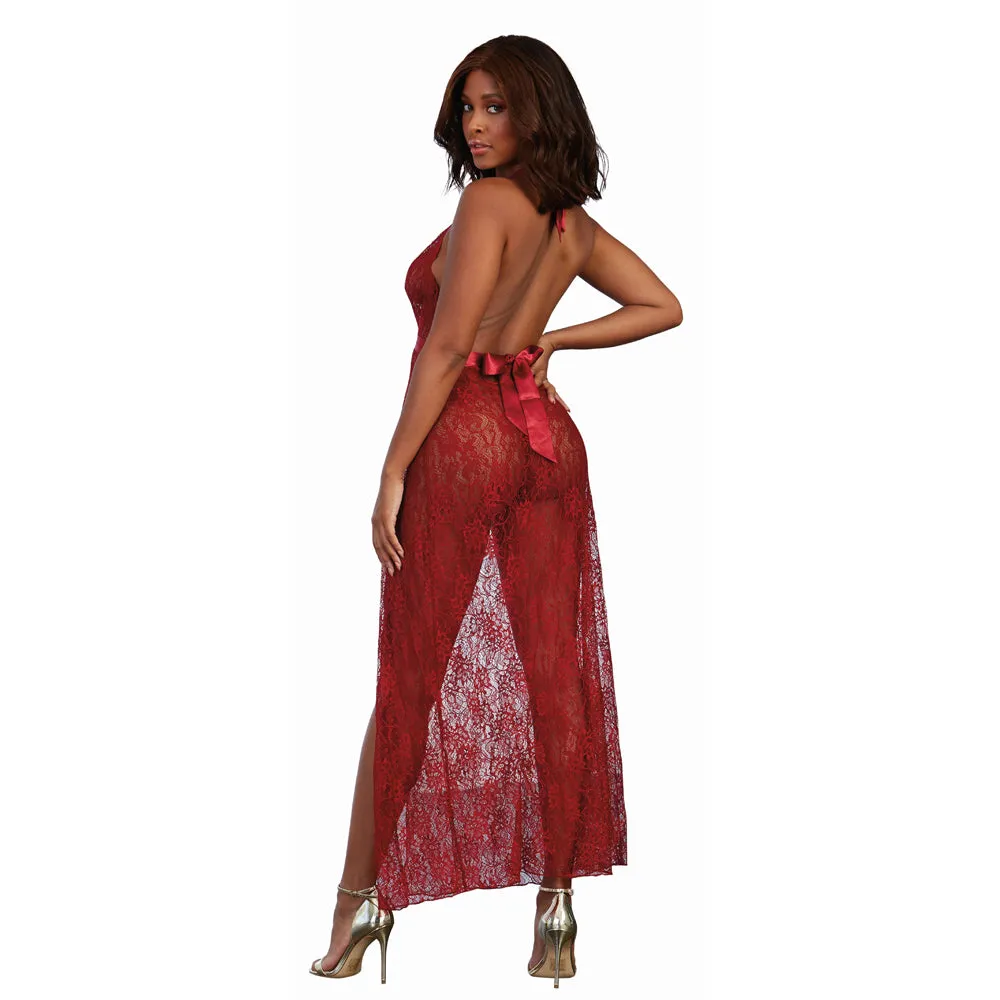 Dreamgirl Lace Gown & G-string Garnet Xl Hanging