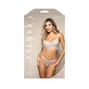 Fantasy Lingerie Opulence Metallic Embroidered Bra with Pearl Underwire Cups & Pearl Panty S/M