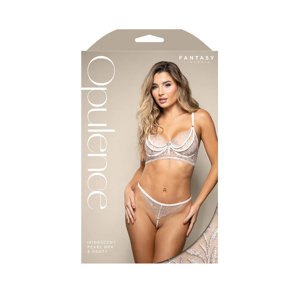 Fantasy Lingerie Opulence Metallic Embroidered Bra with Pearl Underwire Cups & Pearl Panty S/M