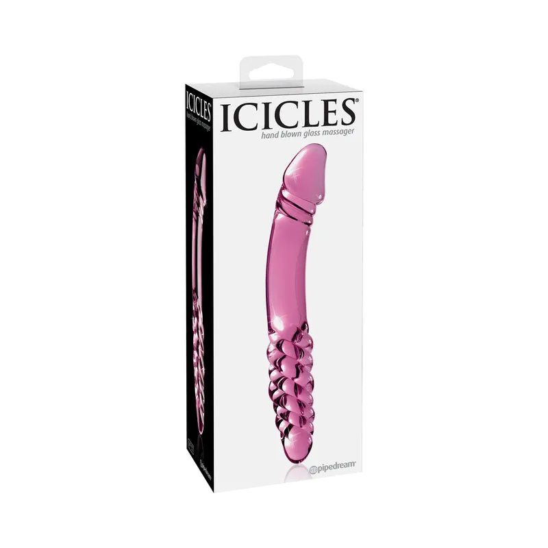 Icicles No. 57 Curved Textured 9 in. Dual-Ended Glass Dildo Pink
