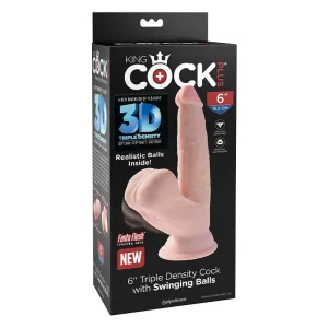 King Cock Plus 6 in. Triple-Density Cock With Swinging Balls Dildo Beige