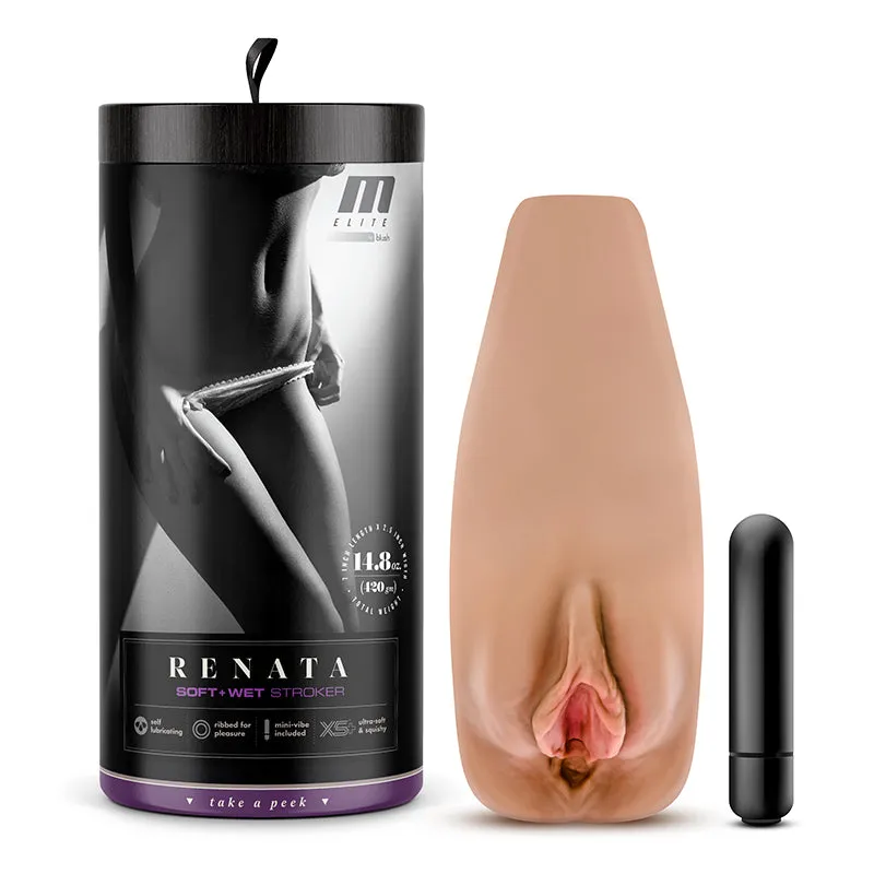 M Elite Soft   Wet Renata Vagina Stroker with Bullet Vibrator Tan