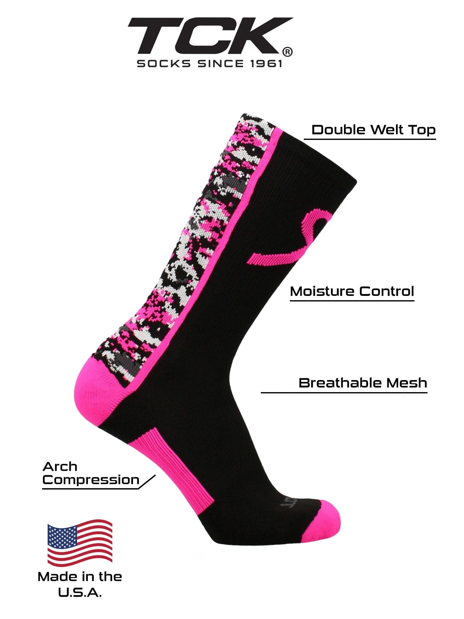 Pink Awarness Sports Socks Digital Camo Crew