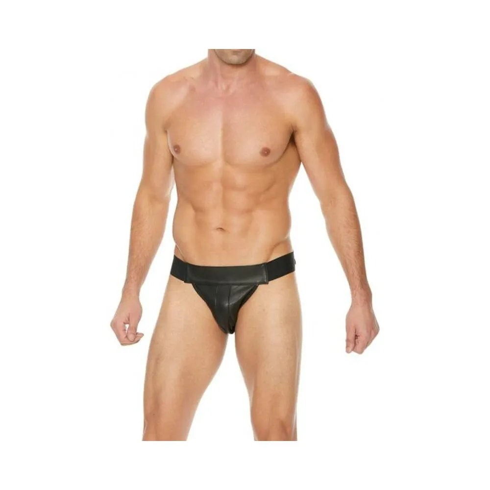 Premium Leather Plain Front Zip Jock L/xl Black