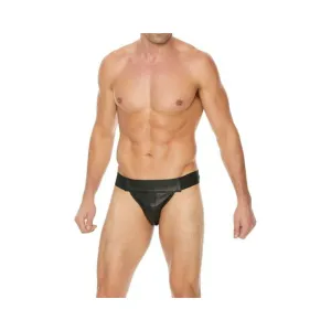 Premium Leather Plain Front Zip Jock L/xl Black