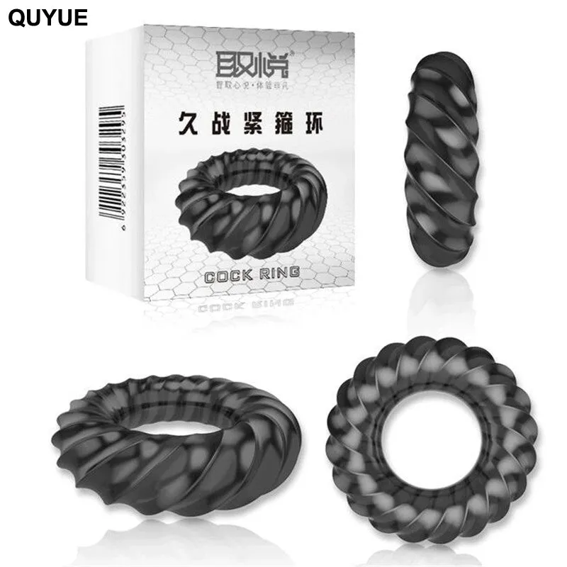 QUYUE 3D Spiral Penis Trainer Delay Ejaculation Tight Cock Ring