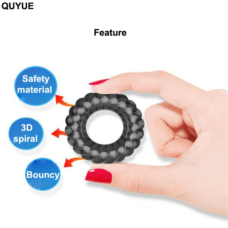 QUYUE 3D Spiral Penis Trainer Delay Ejaculation Tight Cock Ring