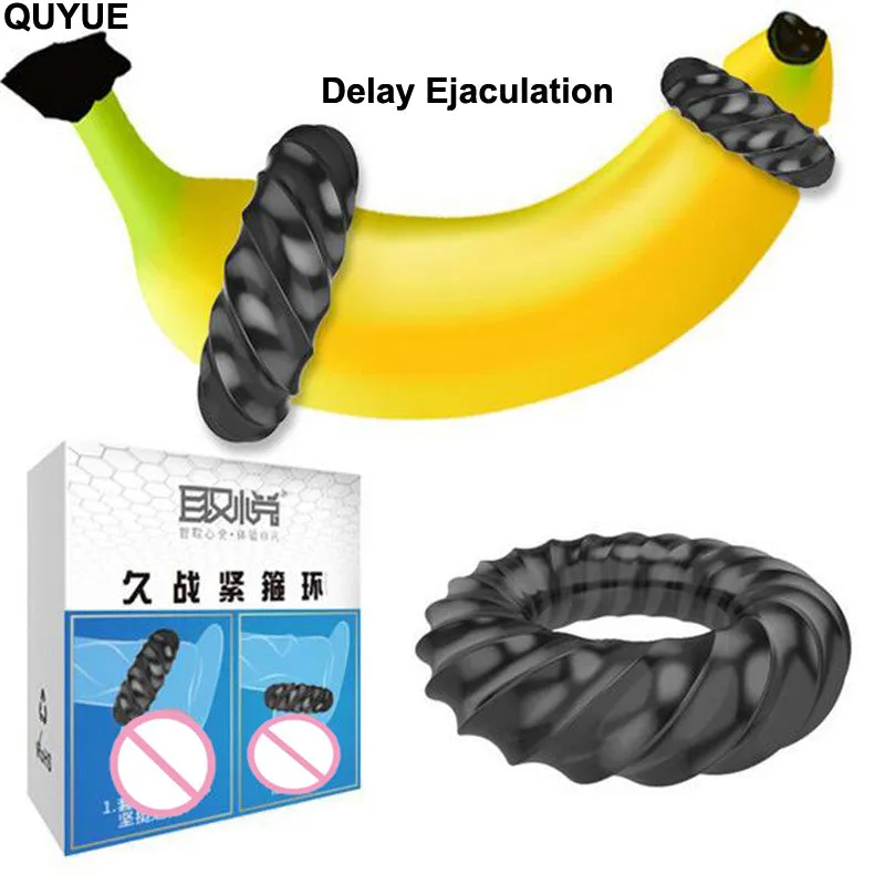 QUYUE 3D Spiral Penis Trainer Delay Ejaculation Tight Cock Ring