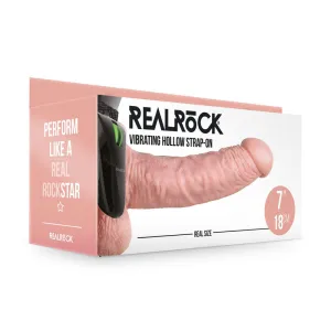 REALROCK Vibrating Hollow Strapon   Balls - 18cm Flesh