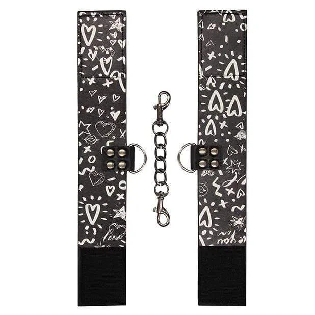 Shots - Ouch Love Street Art Fashion Printed Ankle Cuffs (Black)