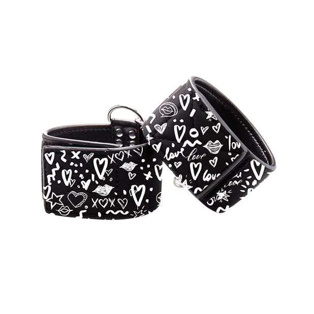 Shots - Ouch Love Street Art Fashion Printed Ankle Cuffs (Black)