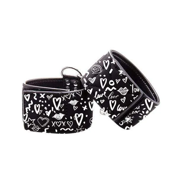 Shots - Ouch Love Street Art Fashion Printed Hand Cuffs (Black)