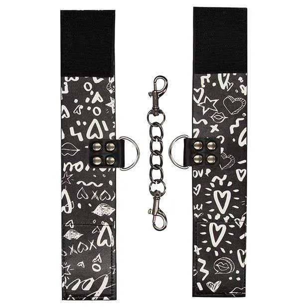 Shots - Ouch Love Street Art Fashion Printed Hand Cuffs (Black)