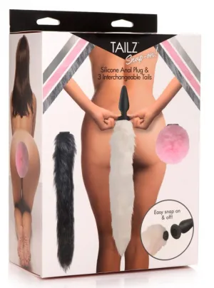 Tailz Snap On Silicone Anal Plug w/3 Interchangeable Tails - Asst Colors