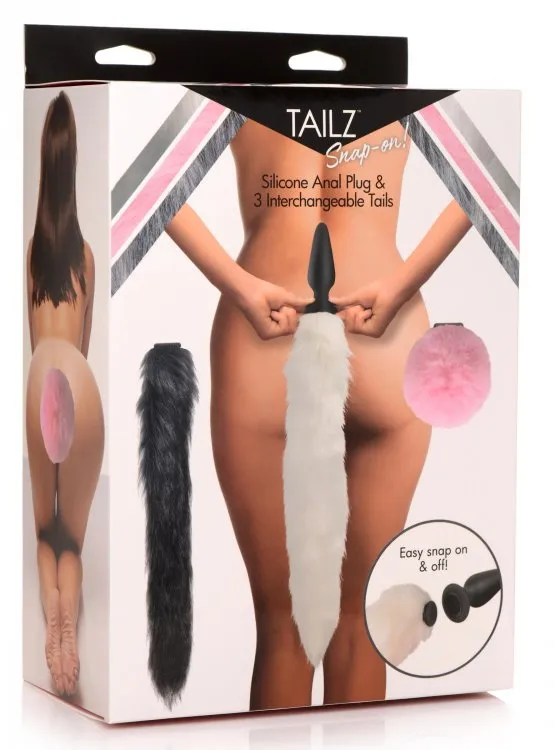 Tailz Snap On Silicone Anal Plug w/3 Interchangeable Tails - Asst Colors
